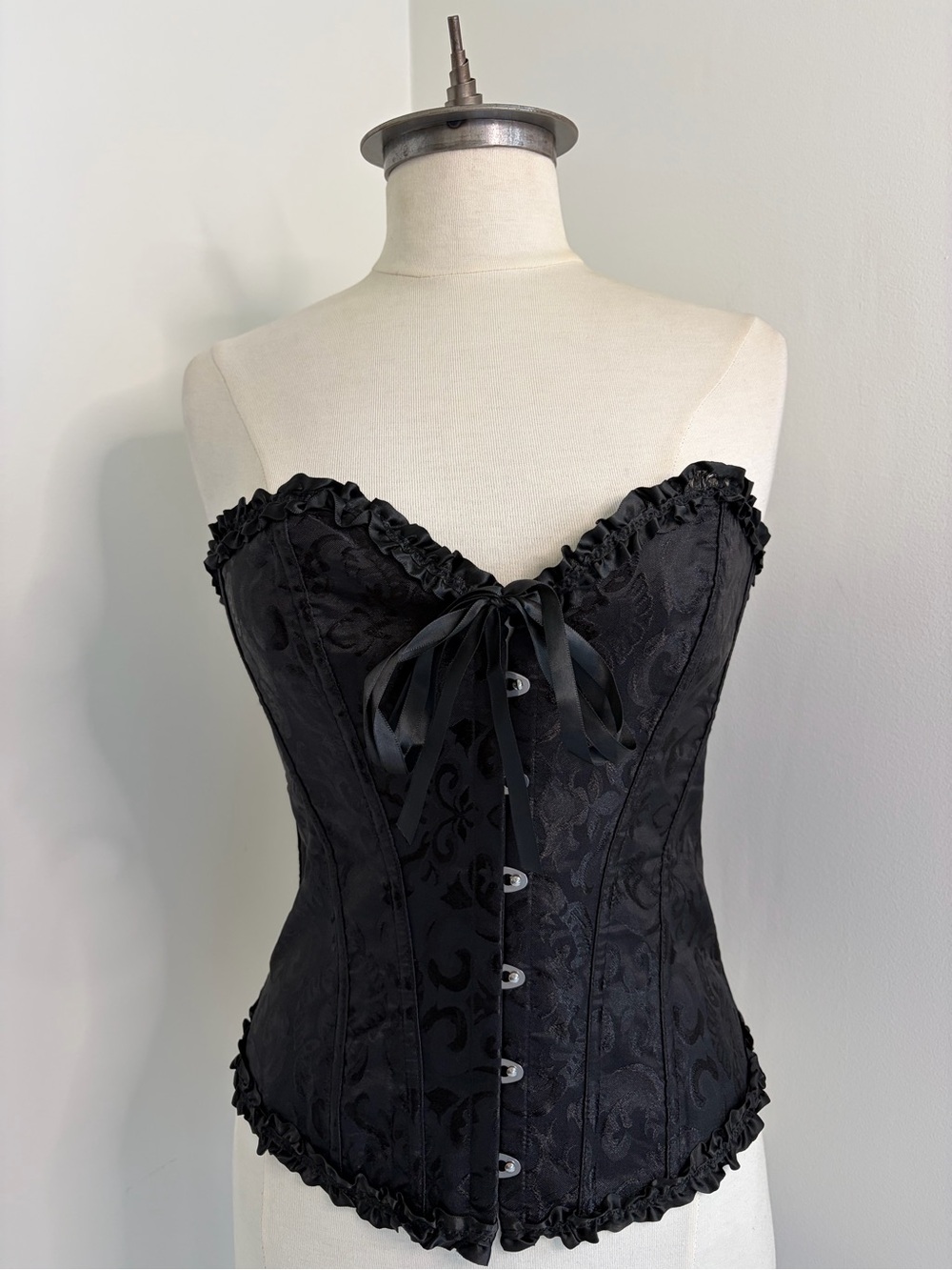 Black Brocade Damask Corset Style Underbust Top SIZE LARGE